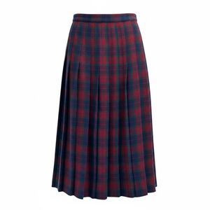 Stephanie Andrews Red Navy Wool Plaid Pleated Midi Skirt Vintage Preppy Size 8